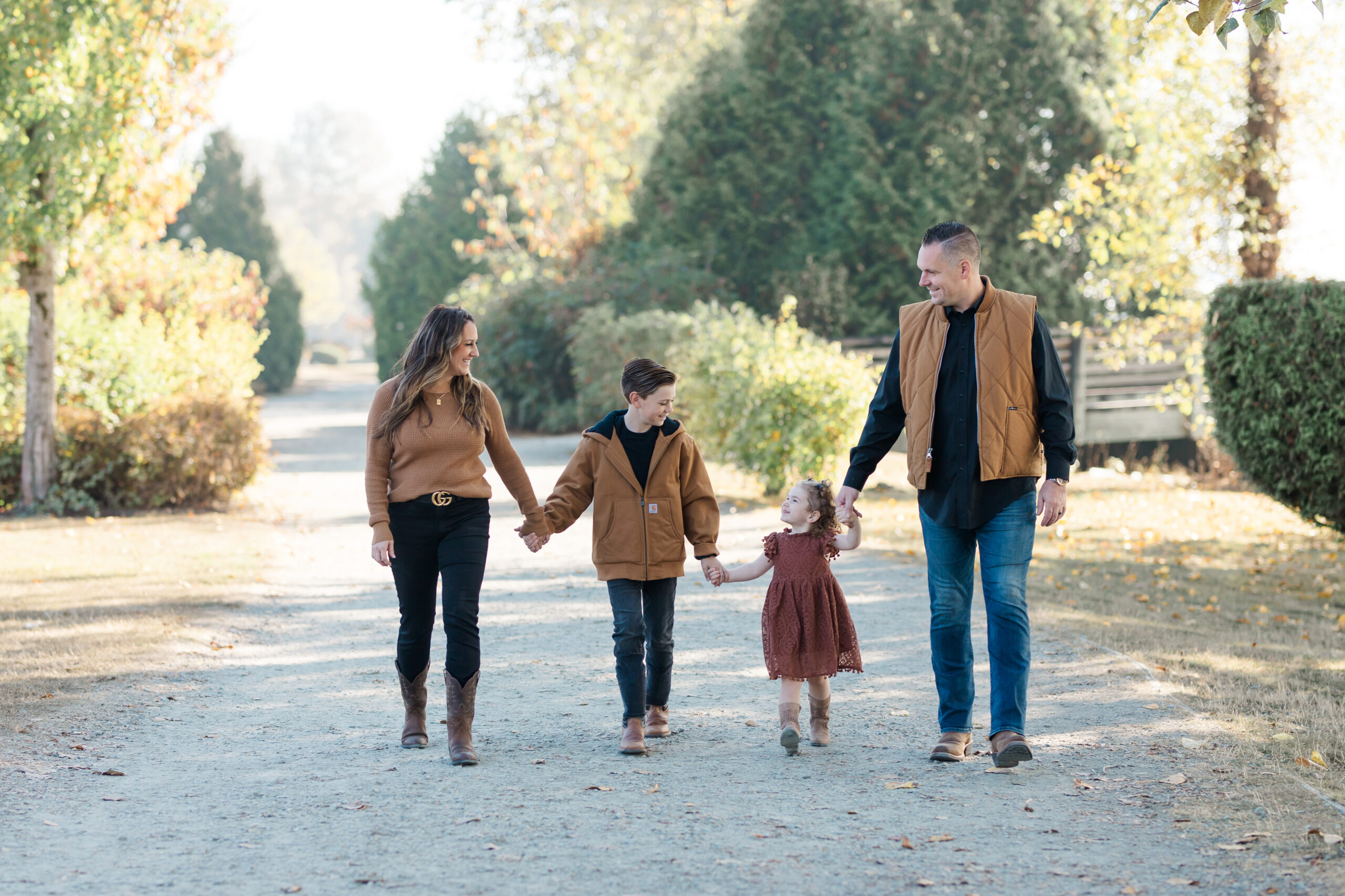 family walking together in the fall